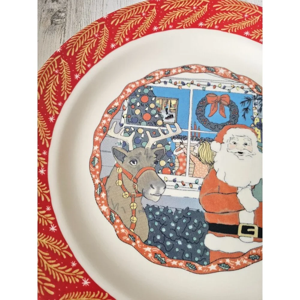 Homer Laughlin turano Santa toy store reindeer red 12-in dinner plate Xmas